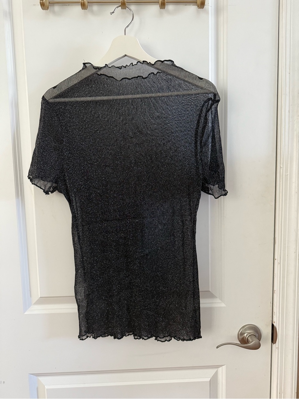Sheer Metallic Black Short Sleeve Top